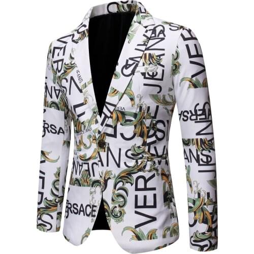 Letter printing suit jacket mens Korean version of the trend of streetwear mens casual wear jacket mens slim suit jacket