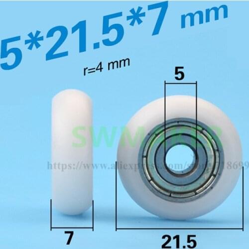 5*21.5.*7mm Nylon plastic pulley for CNC engraving machine 3D printer 20 extrusion bearings 625ZZ R type Nylon Wheel