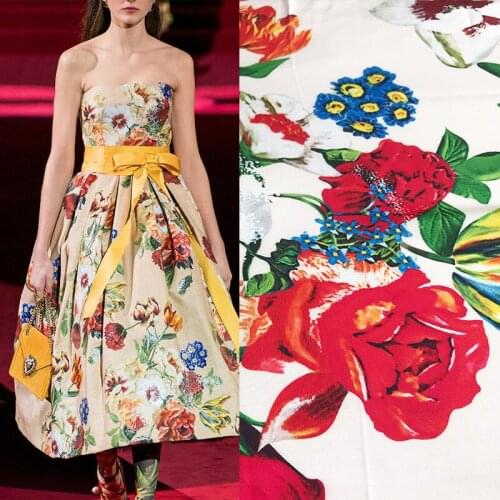 New flower bouquet digital printing satin clothing fabric spring and summer popular womens printing fabric brand flower