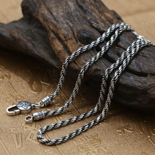 Wholesale 925 Sterling Silver Fashion Jewelry Mens Personality Thai Silver Retro Necklace Hemp Clavicle Chain Bare Chain