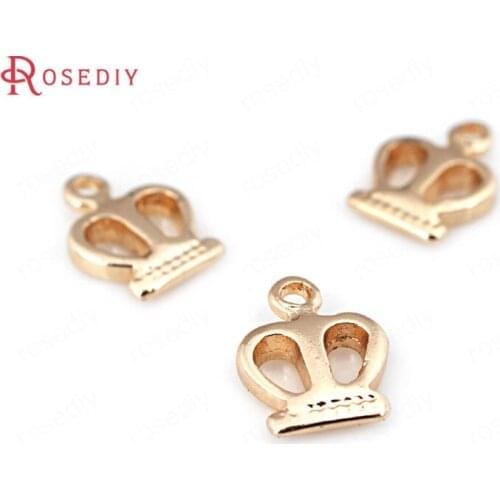 20PCS 6x8MM 24K Champagne Gold Color Plated Brass Small Crown Charms Pendants High Quality Diy Jewelry Accessories