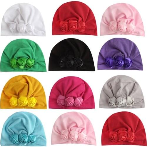 Baby Beanies Hat Caps Soft Newborn Girls Infant Turban Elastic Headband Toddler 3D Rose Floral Hats Hair Accessories