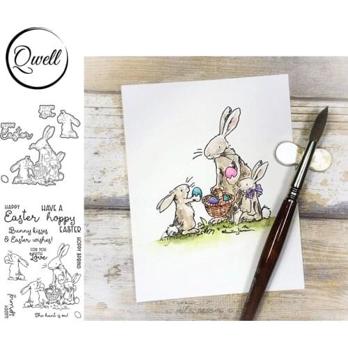 QWELL Bunnies Cutting Dies With Clear Stamps Happy Easter Wishes Egg Basket DIY Scrapbooking Craft Paper Cards 2021 New