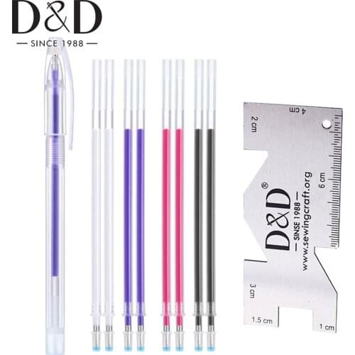 1Pc Heat Erase Pen with 10Pcs High Temperature Disappearing Fabric Marker Refills&Metal Sewing Measuring Gauge Quilting Rulers