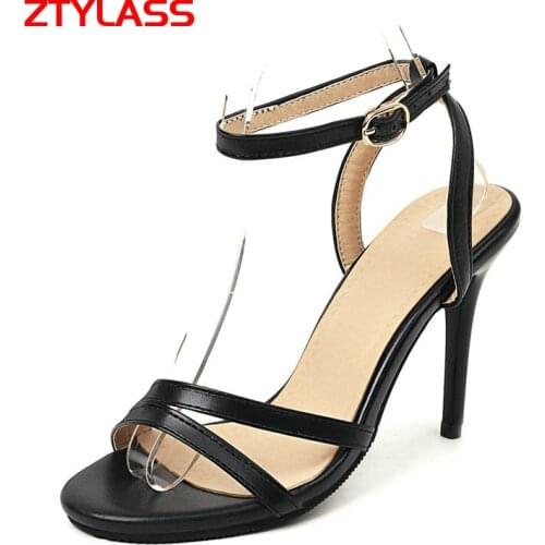 Women Thin High Heel Sandals Summer Open Toe Patent Leather Sandals Fashion Buckle Party High Heel Womens Shoes Black White