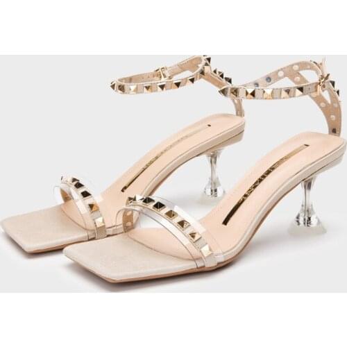 Highquality Exquisite Fashion Sandals Women Summer New Open-toed Rivet Sandals Stiletto High-heel Roman Crystal Heel Women Shoes