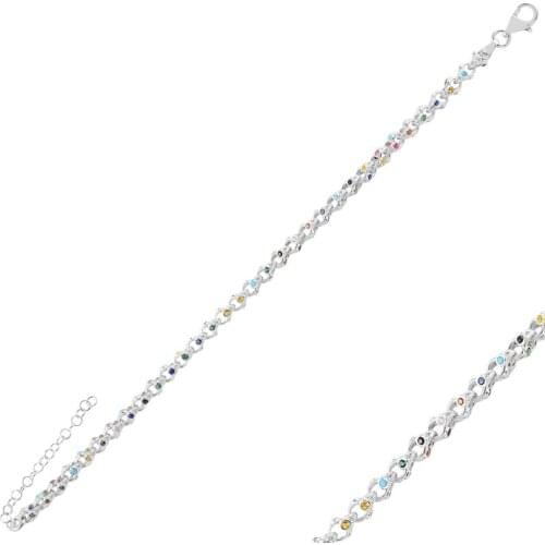 Silver 925 Sterling Mixed Color Zircon Stone Bracelet