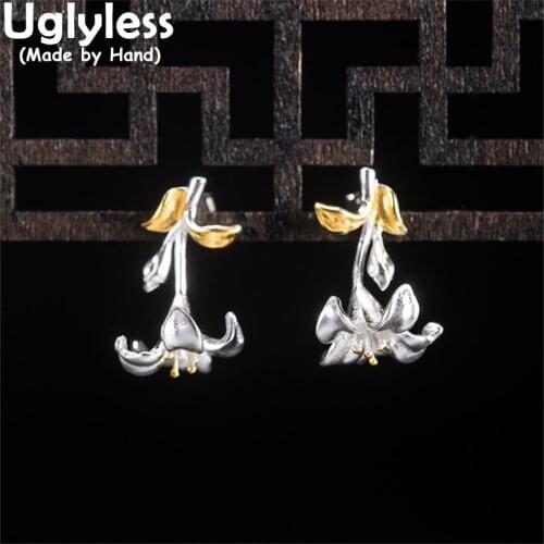 Uglyless Blooming Handmade Flowers Studs Earrings for Women Real 925 Silver Elegant Floral Jewelry Ethnic Fashion Dress Brincos