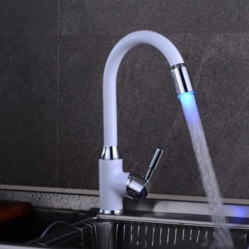 Kitchen Faucets Black/White Mixer Faucet for LED Kitchen Single Handle Deck Mounted Crane for Sinks