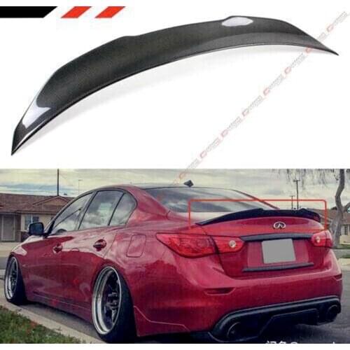 PSM Style High Kick Real Carbon Fiber Car Rear Trunk Boot Lip Spoiler Wing Lip For Infiniti Q50 2014-2019 Wing Spoiler