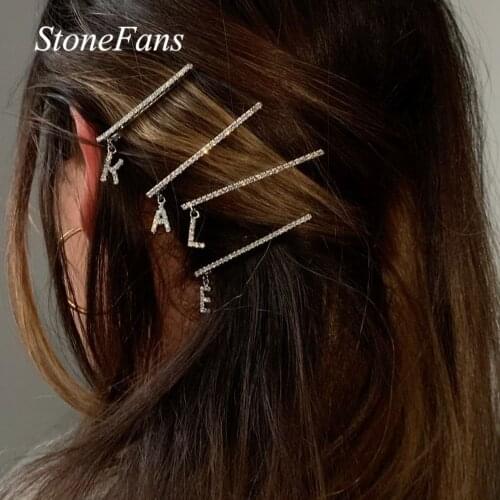Stonefans Name Diy Letter Rhinestone Hair Clips and Barrettes for Women A-Z Custom Word Hair Pin Crystal Pendant Hair Jewelry