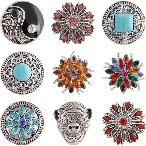 Rhinestone Flower 20mm Metal snap button jewelry DIY bracelet KD1022