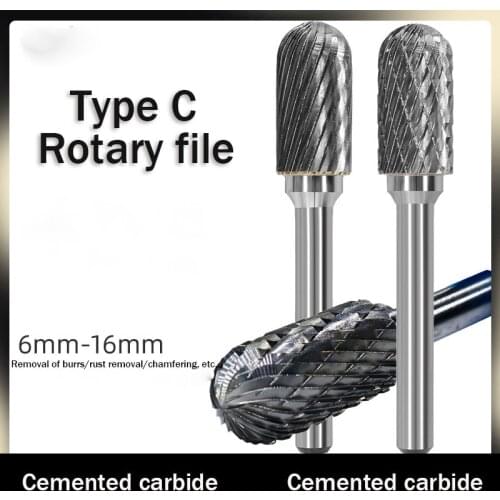 Tungsten Steel Grinding Head Carbide Rotary File C Type Cylindrical Bit End Milling Cutter Single and Double Slot Milling Cutter