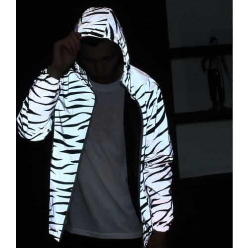 Windbreaker jacket male student couple jacket youth coat class spring and autumn reflective zebra stripes casual double layer