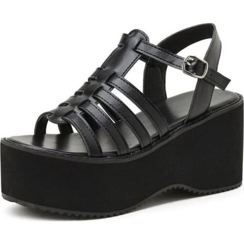 2021 New Arrival Summer Women Platform Sandals Thick Bottom Ankle Strap Sandals High Heels Open Toe Black sandals Gothic Shoes