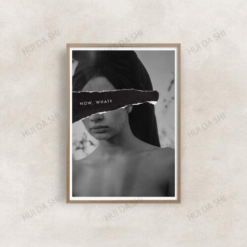 Female Printable Collage, Modern Wall Decor, Black And White Photography, Minimalist Art, Motivational Poster, Print, NOW WHAT