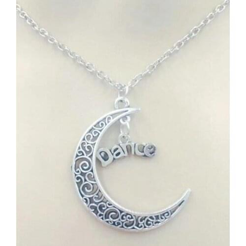 1pcs New Crescent Moon & Dance Pendant Charms Metal Chain Necklace ~ For Women New Fashion Dancing Jewelry Gift