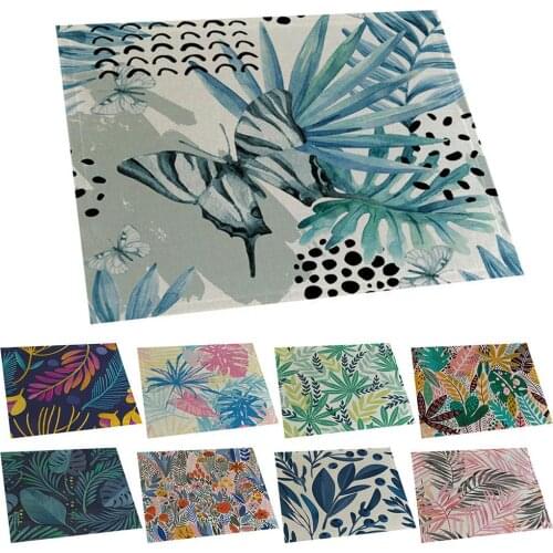2Pcs/Set 42x32cm Leaves Printed Linen Heat Insulation Mat Bowl Dish Pad Placemat