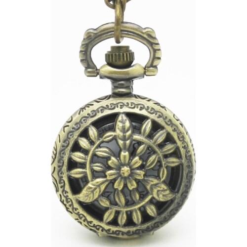 3049)Vintage Bronze Vine Leaves Flower Pocket Watch Necklace, 12pcs/lot, free ship, 2.7cm, Wholesale
