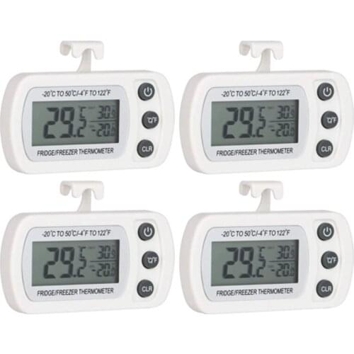 4Pcs Fridge Thermometer Digital Freezer Thermometer Room Thermometer With Hook LCD Display Read Max Min Function