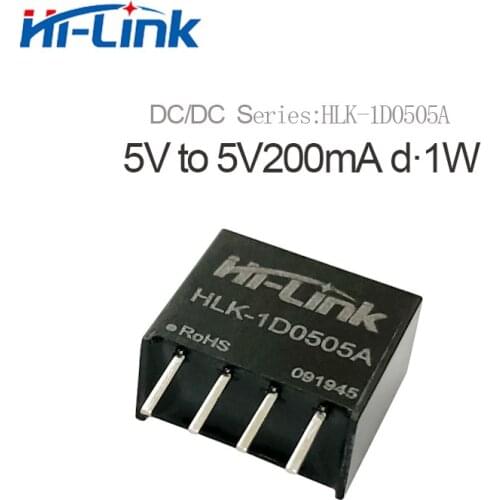 Free shipping 2 pcs/lot HLK-1D0505A 5V 1W 200mA DC to DC 88% transfer efficiecncy 5mA no-load power supply modules