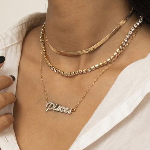 Simple retro jewelry with flat snake claw chain multi-layer personality inlaid rhinestone letter pendant necklace for female