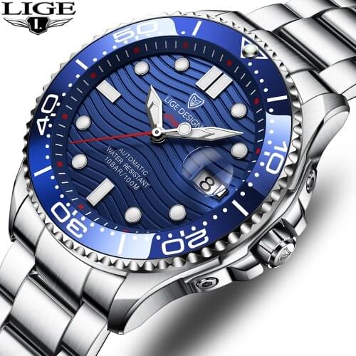 LIGE DESIGN 2020 Luxury Men Mechanical Wristwatch All Steel GMT Watch Top Brand Sapphire Glass Men Watches reloj hombre+Gift box