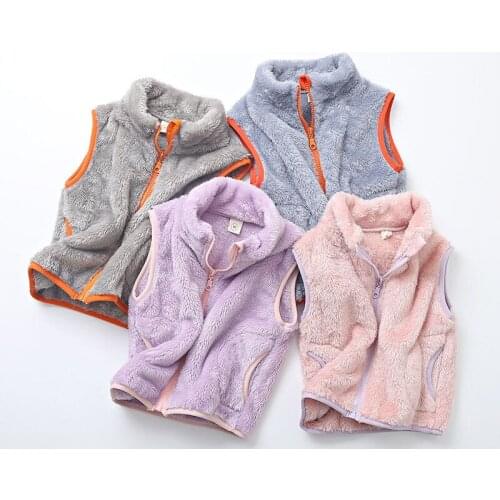 Childrens Vest Boys and girls high collar coral velvet vest