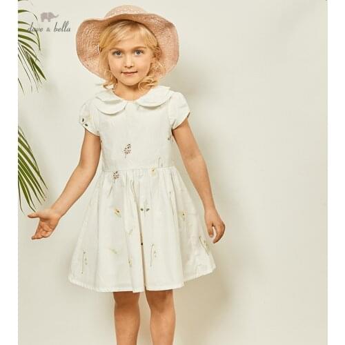 DKY17926 dave bella summer girls 5Y-13Y fashion cartoon striped draped dress children sweet dress kids infant lolita clothes