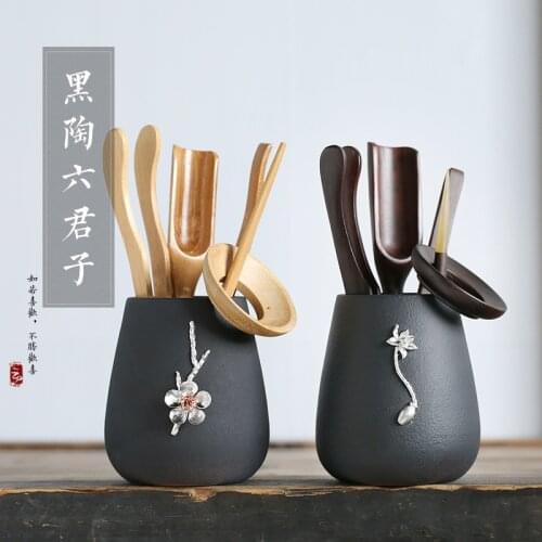 Ebony solid wood tea ceremony six gentlemen suit Kung Fu tea set combination accessories tea ceremony group tea clip tea spoon