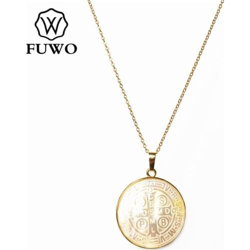 FUWO Carve Madonna Virgin Mary Shell Necklace with Gold Bezel Trimmed Raw Seashell Religious Jewelry For Women Gift NC512