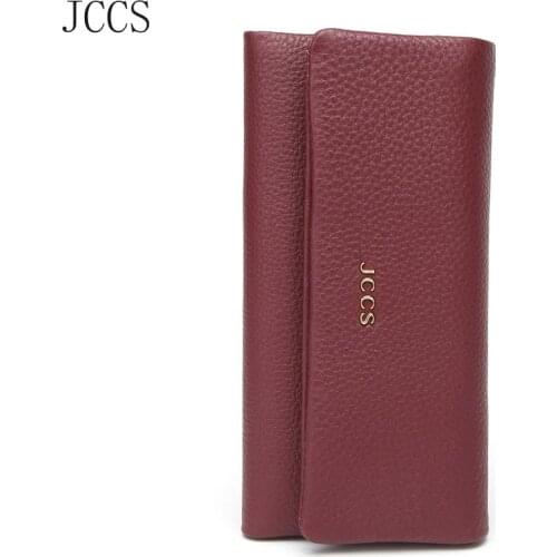 JCCS Genuine Leather Designer Fold Wallets Famous Brand Women Wallet Fashion Money Bag Ladies Luxury Long Purse Designer Wallet