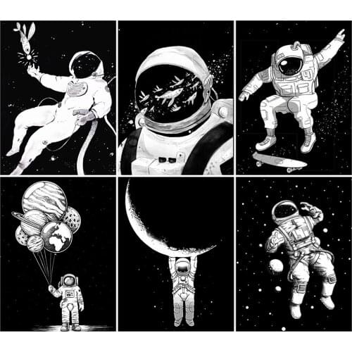 KAMY YI Astronaut Cartoon Happy Diamond Painting Cross Stitch 5D Diy Embroidery Full Diamond Mosaic Craft Home Decoration