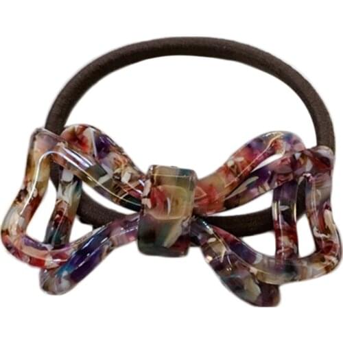 Korean Elastic Hair Ties Hollow Out Acetate Bowknot Rubber Band Ponytail Holder F42F