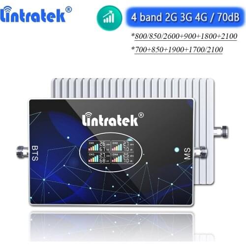 Lintratek 4 Band 2G 3G 4G Signal Booster LTE B20 800 850 900 1800 2600 2100 UMTS WCDMA 70dB Cellular Amplifier Repeater Internet