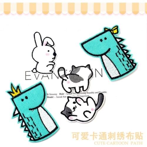 Cute Cat Rabbit Dinosaur Cartoon Childen Patch Embroidery on Clothes Sticker Applique Fabric Badges Iron on Patches for Clothing