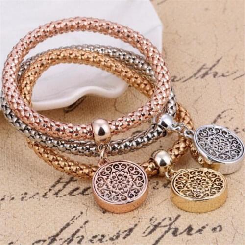 Trendy Unisex Charm Bracelet Popcorn Chain Round Shape Flower Pattern Hollow Out Style Jewelry Zinc Alloy Provide Dropshipping