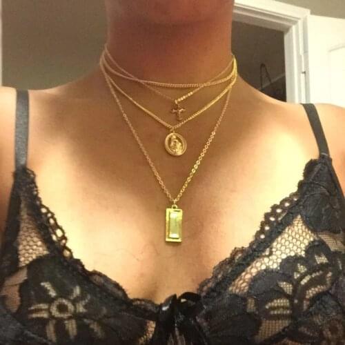 HebeDeer Cross Trendy Girl Necklaces Jewelry Lady Rose Gold Color Vintage Virgin Mary Necklace Chain Women Kpop Collares