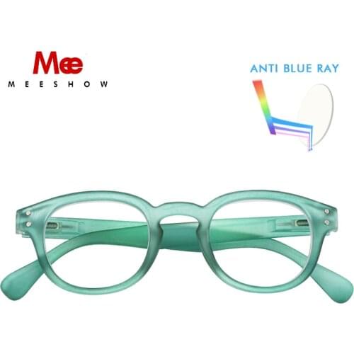 MEESHOW Anti blue ray reading glasses men women eye glasses Green round presbyopia with diopter French 1513 +1.5 +2.0 +2.5