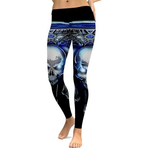 Papertiger Sexy Lady Leggings Glowing Eyes Blue Metal Skull Print Leggings