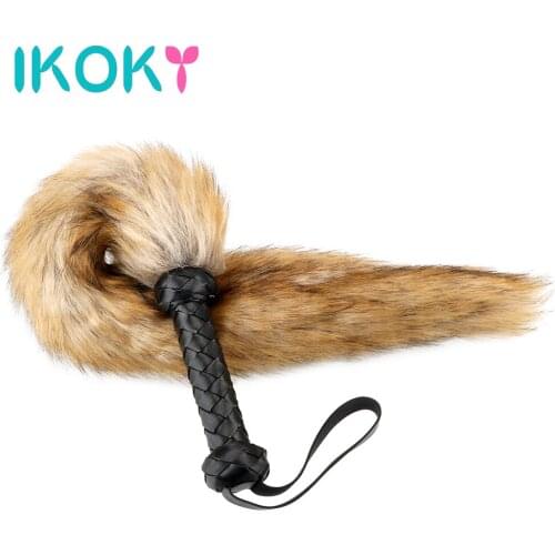 IKOKY Slave Roleplay Braided Handle Sex Whip Spanking Paddle Fox Tail Whip Adult Games Flirt