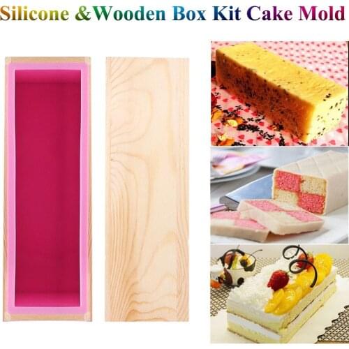 DIY Rectangle Silicone Liner Soap Handmade Loaf Mould Wooden Box DIY Making Tool Bake Cake Bread Toast Mold