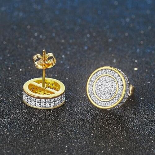Luxury Punk Stud Earrings For Men Women Iced Out Zircon Rappers Hip Hop Piercings Round Gold Color 2021 Trend Jewellery OHE010