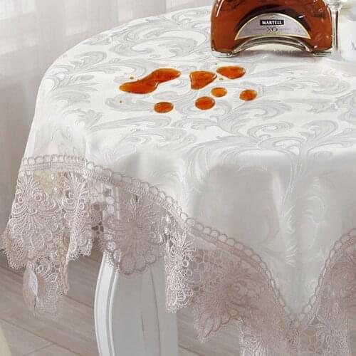 European Style Flower Table Cloth With Lace Edge Decorative Linen Tablecloth Waterproof Oilproof Thick Rectangular Tea Covers