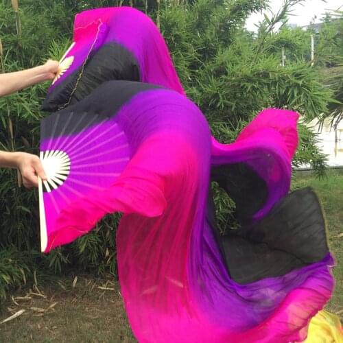 Vertical color belly dancing 100% real Silk Fan Veils Sexy belly dance Pure real Silk Fans Stage Fans Props Black/Purple/Pink