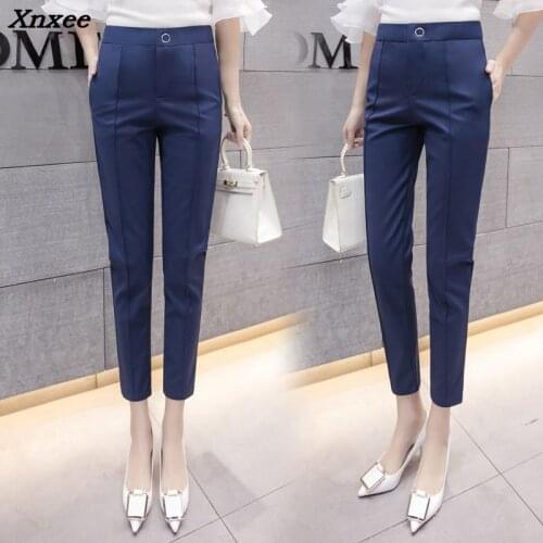 Womens Spring Slim Pencil Pants Female Office Trousers Blue White Black Xnxee