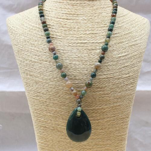 Women Sweater chain Necklace Pendant Aquatic Agate Water Drop Pendant Gift for Female Fine Jade Jewelry