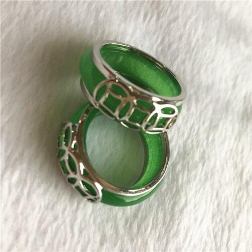 2PCS Ladys Elegent Hand Carving Green Jades Ring size :7-9