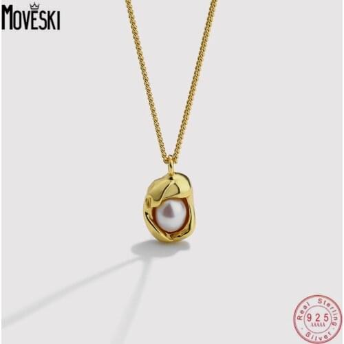 MOVESKI 925 Sterling Silver Shell Beads Pendant Necklace Women INS Irregular Retro Party Wedding Christmas Gift