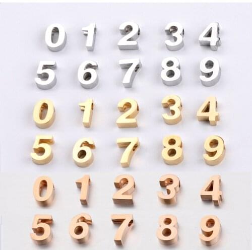 10pcs/Lot Stainless Steel 0-9 Number Charms For Jewelry Making High Polished 8mm Slide Charms Diy Findings For Necklace Bracelet